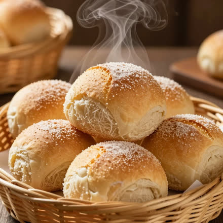 Pães numa cesta de vime.