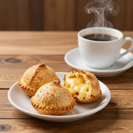 Pães de queijo ao lado do café.